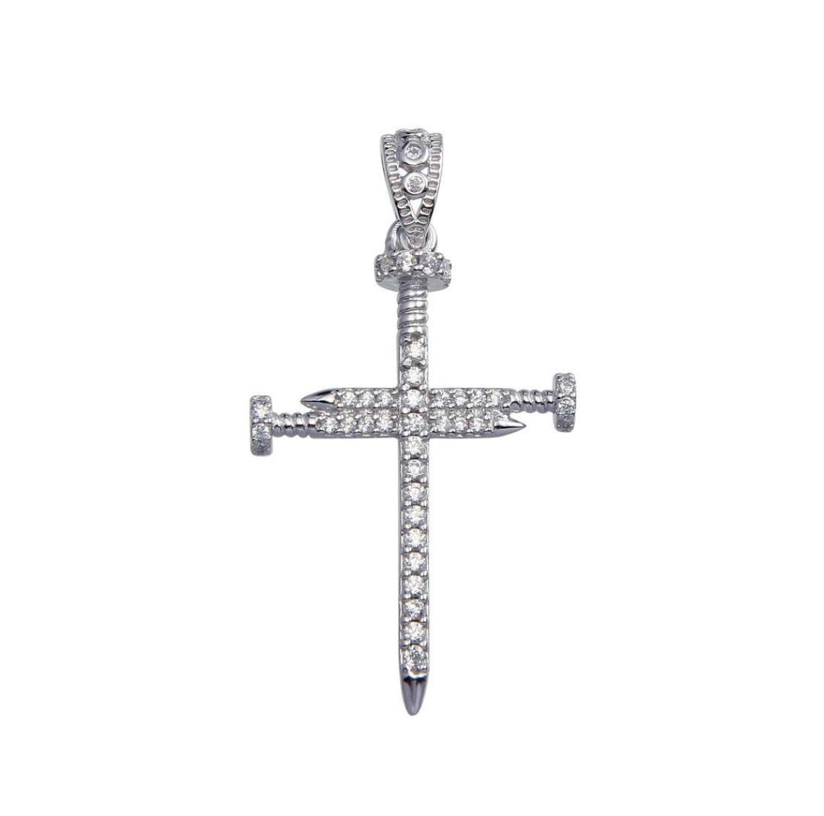 Real Solid 925 Silver Moissanite Nail Cross Pendant