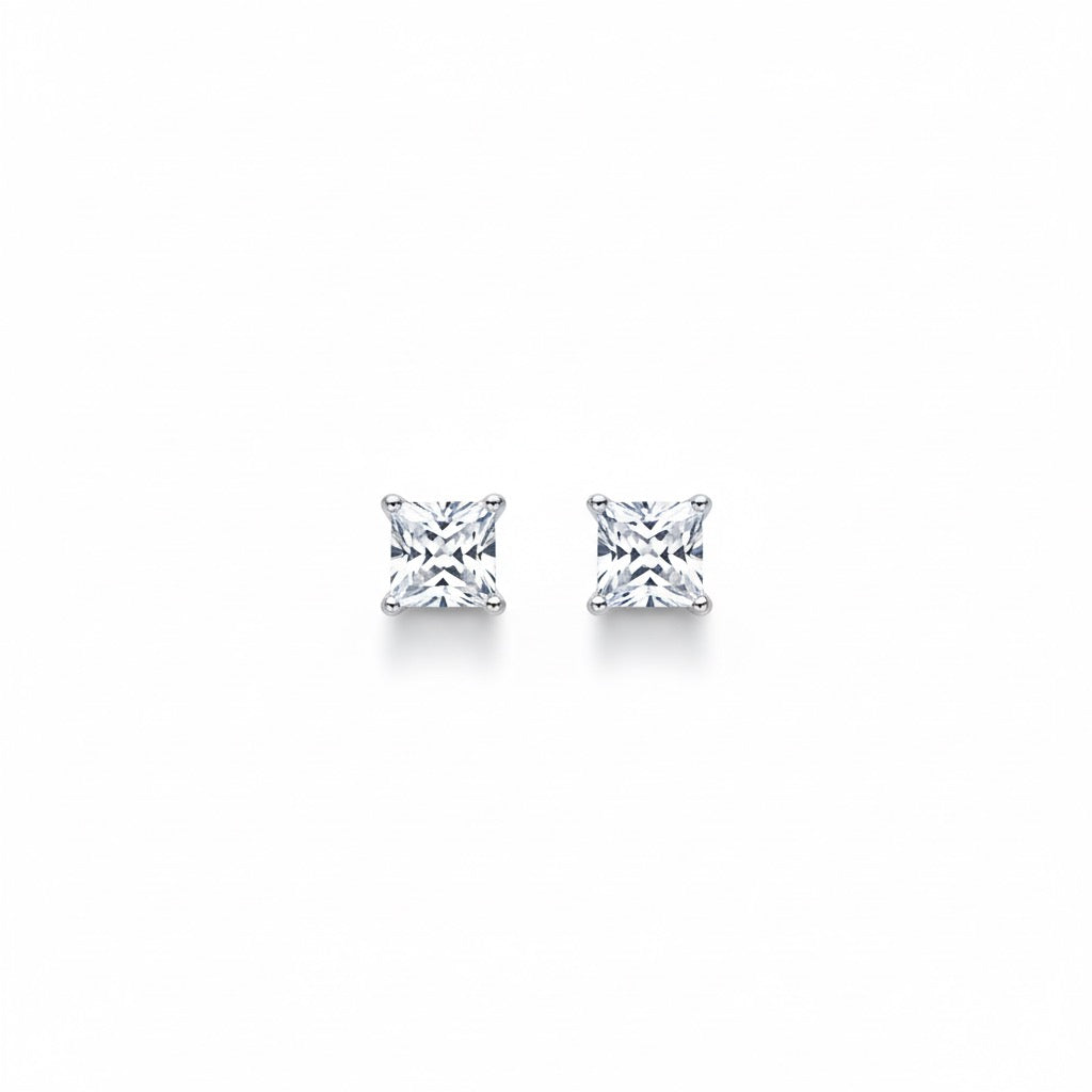 Real Solid 925 Silver Princess Cut CZ Studs 5mm
