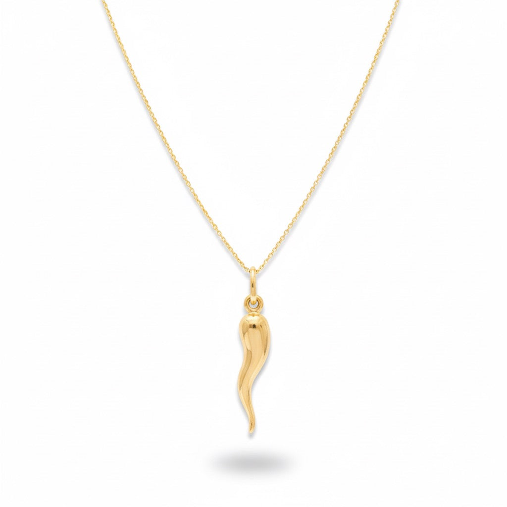 14k Solid Yellow Gold Italian Horn and Chain Set