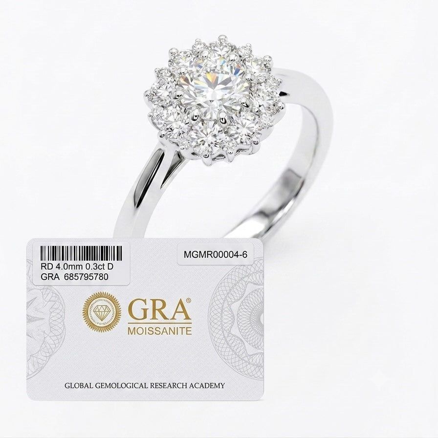 Real Solid 925 Silver Ring 0.3 ct Moissanite Flower Ring