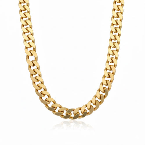 Gold chain necklace on a white background