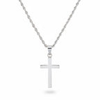 Real Solid 925 Silver Cross and 3mm 22” Rope Chain Set and 8” 3mm Silver Rope Bracelet