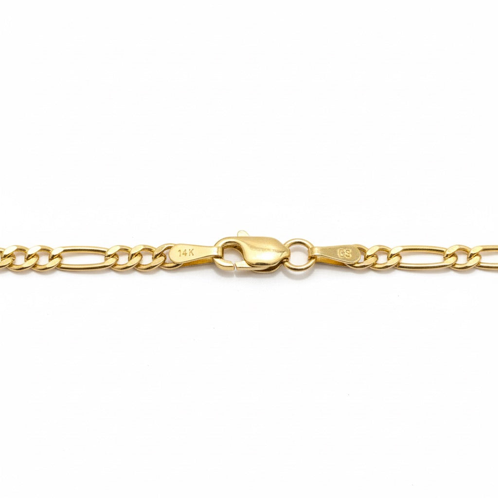 14k Gold Semi-Solid Figaro Chain 18in 3mm