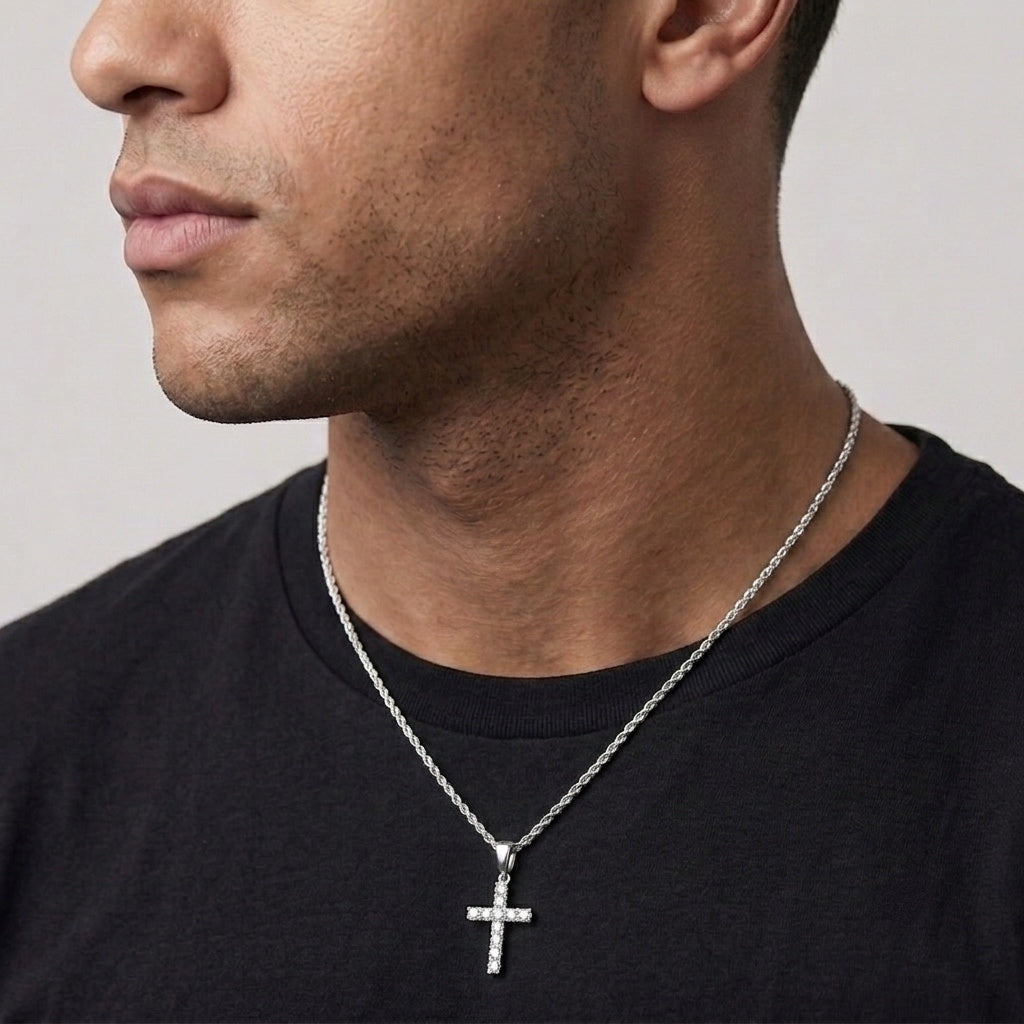 Real Solid 925 Silver Moissanite Cross Pendant