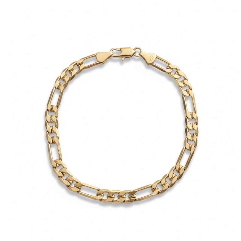 14 Karat Gold mehrlagiges Figaro-Armband 8 Zoll 6 mm