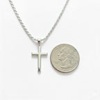 Real Solid 925 Silver Cross and 3mm 22” Rope Chain Set and 8” 3mm Silver Rope Bracelet