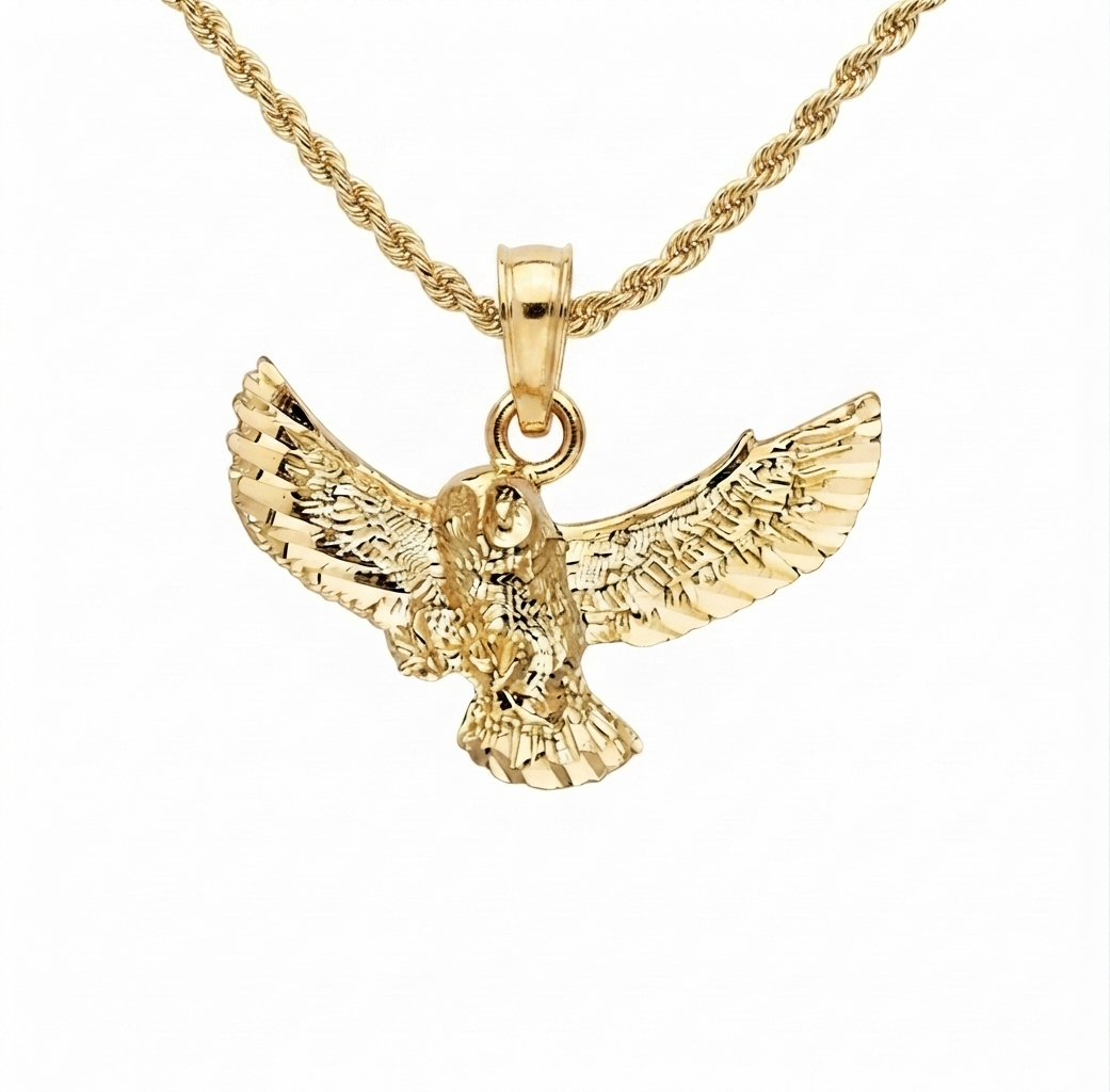 Solid 14k Gold Flying Owl Pendant