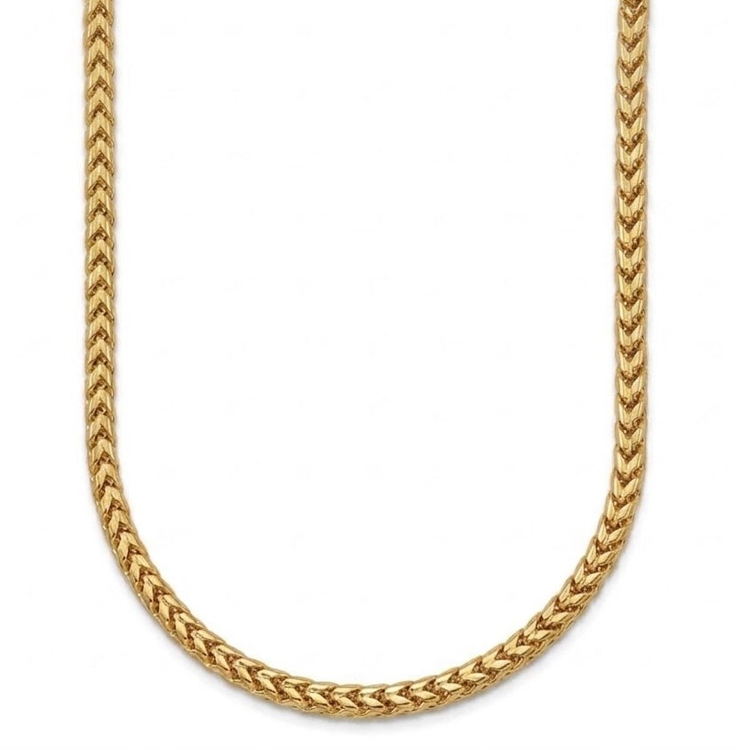 A gold Franco chain necklace, shown in a U-shape against a plain white background.