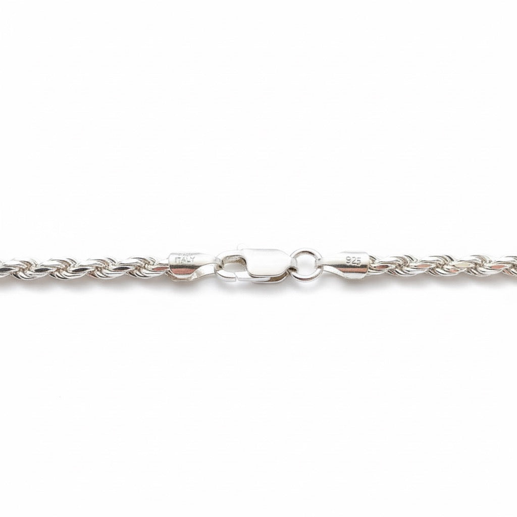 Real Solid 925 Silver Rope Bracelet 3mm 8in