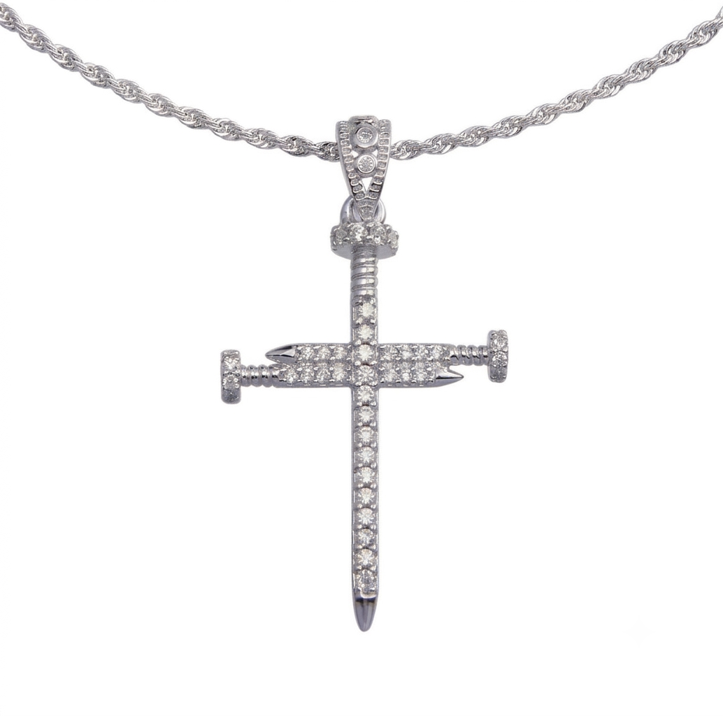 Real Solid 925 Silver Moissanite Nail Cross Pendant