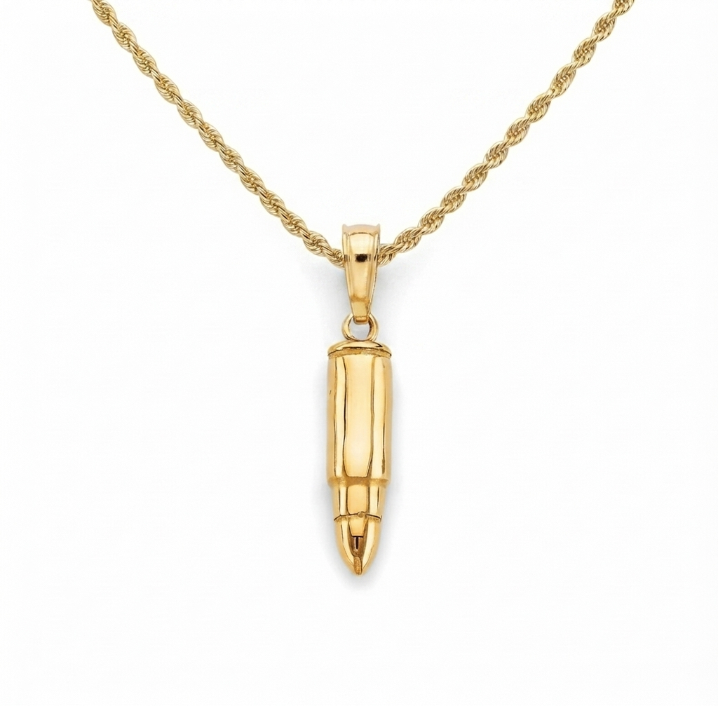 Solid 14k Gold Bullet Pendant
