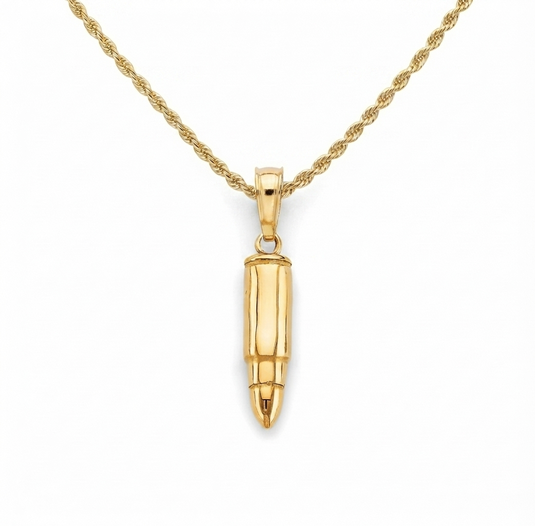 Solid 14k Gold Bullet Pendant