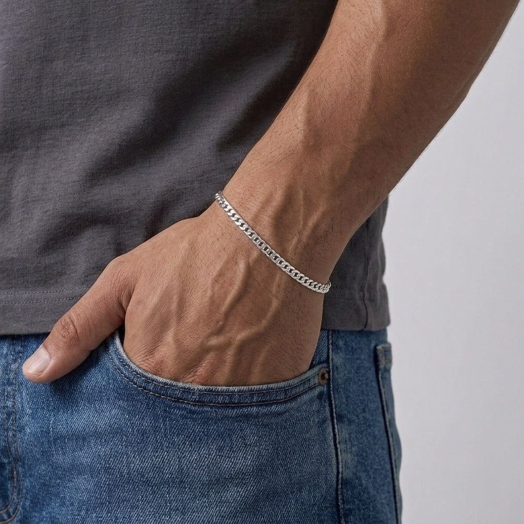 Real Solid 925 Silver Curb Bracelet 3mm 7in