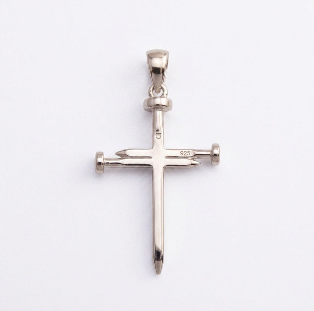 Real Solid 925 Silver Moissanite Nail Cross Pendant