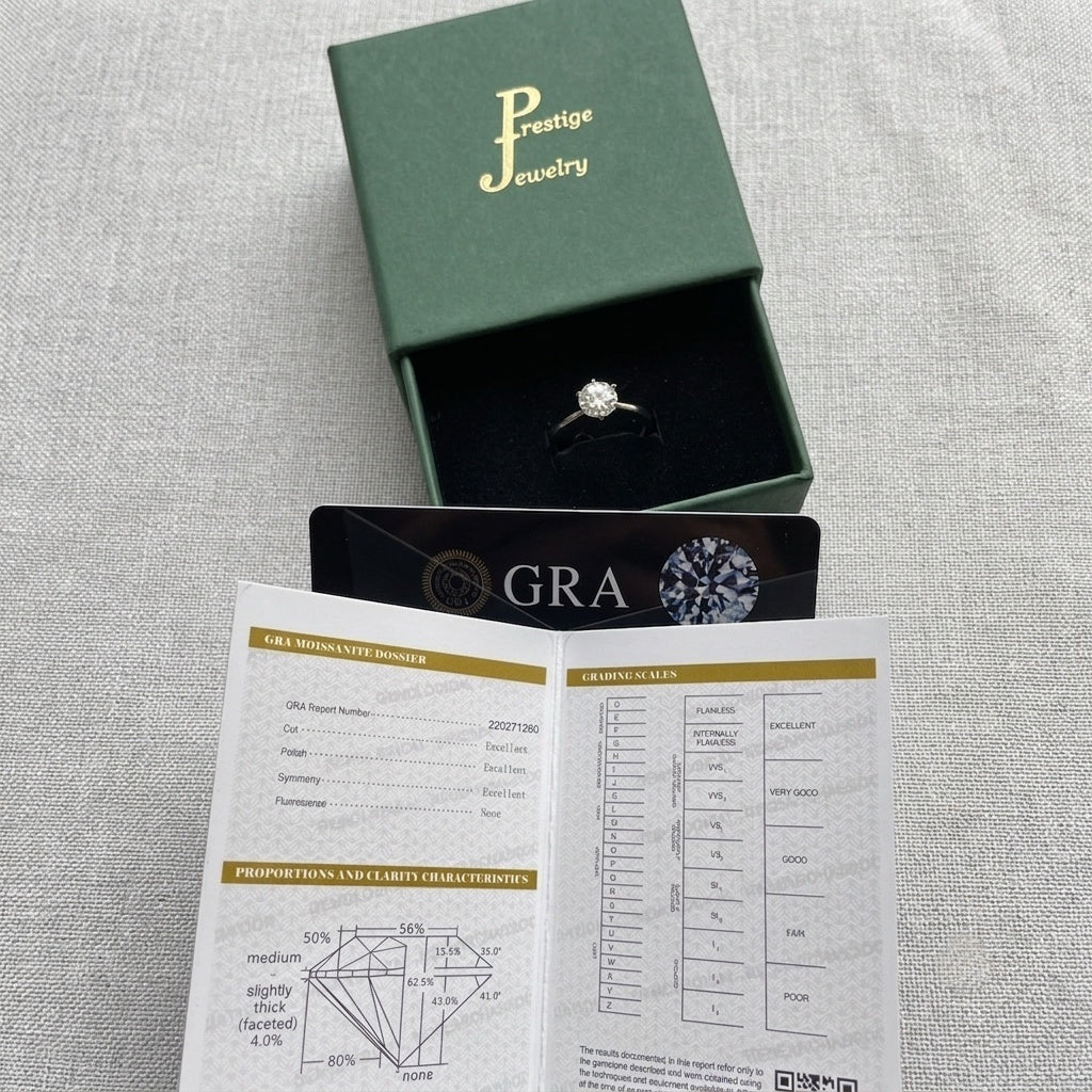 Real Solid 925 Silver Ring 1 ct Moissanite Stone