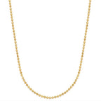 A delicate gold beaded necklace with small, faceted round beads, shown against a plain white background.