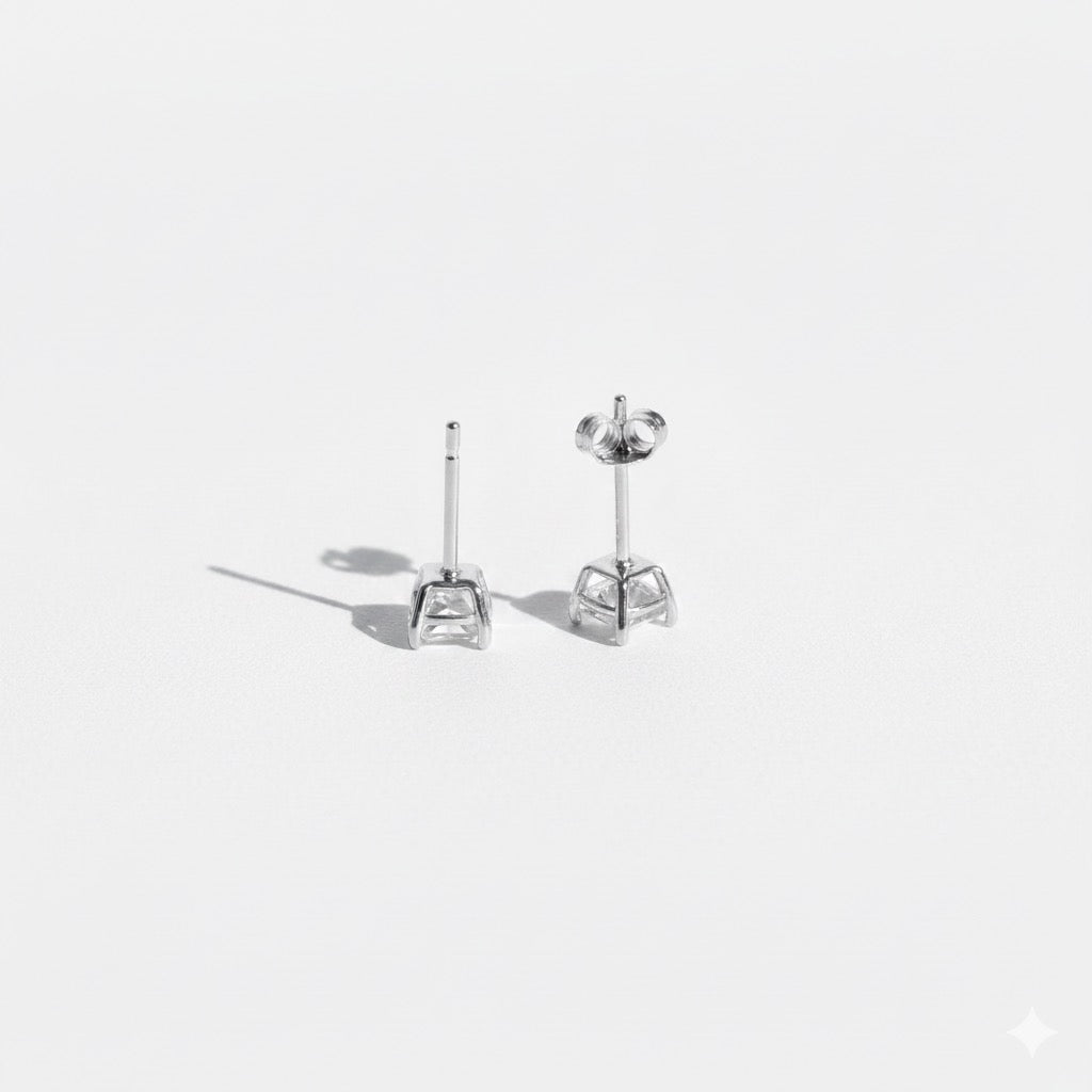 Real Solid 925 Silver Princess Cut CZ Studs 4mm