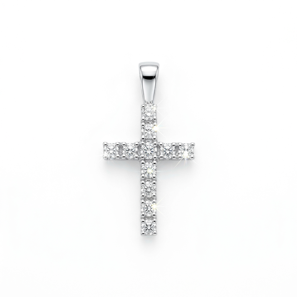 Real Solid 925 Silver Moissanite Cross Pendant