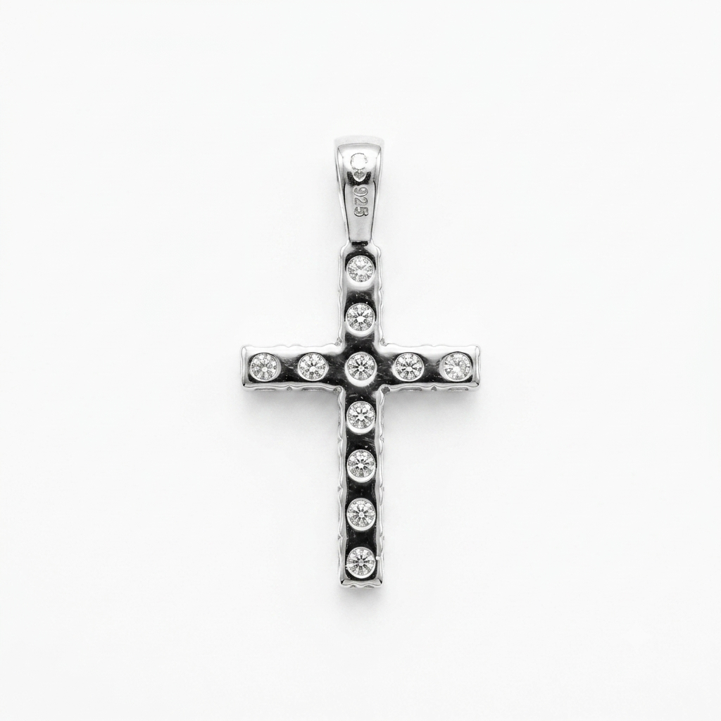 Real Solid 925 Silver Moissanite Cross Pendant