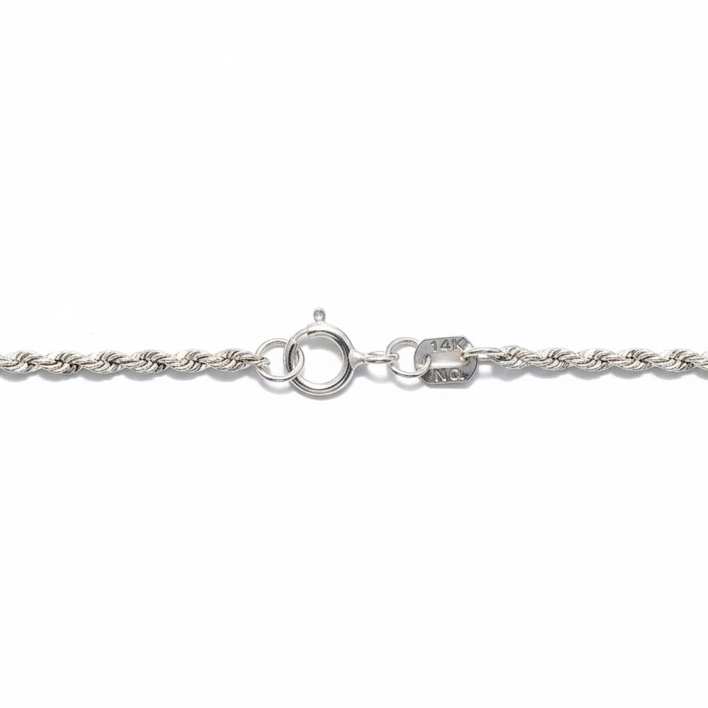 14k Solid White Gold Rope Chain 18in 2mm