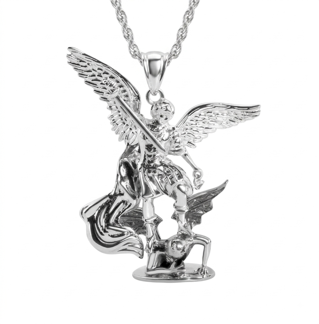 Real Solid 925 Silver Archangel Pendant and Chain Set