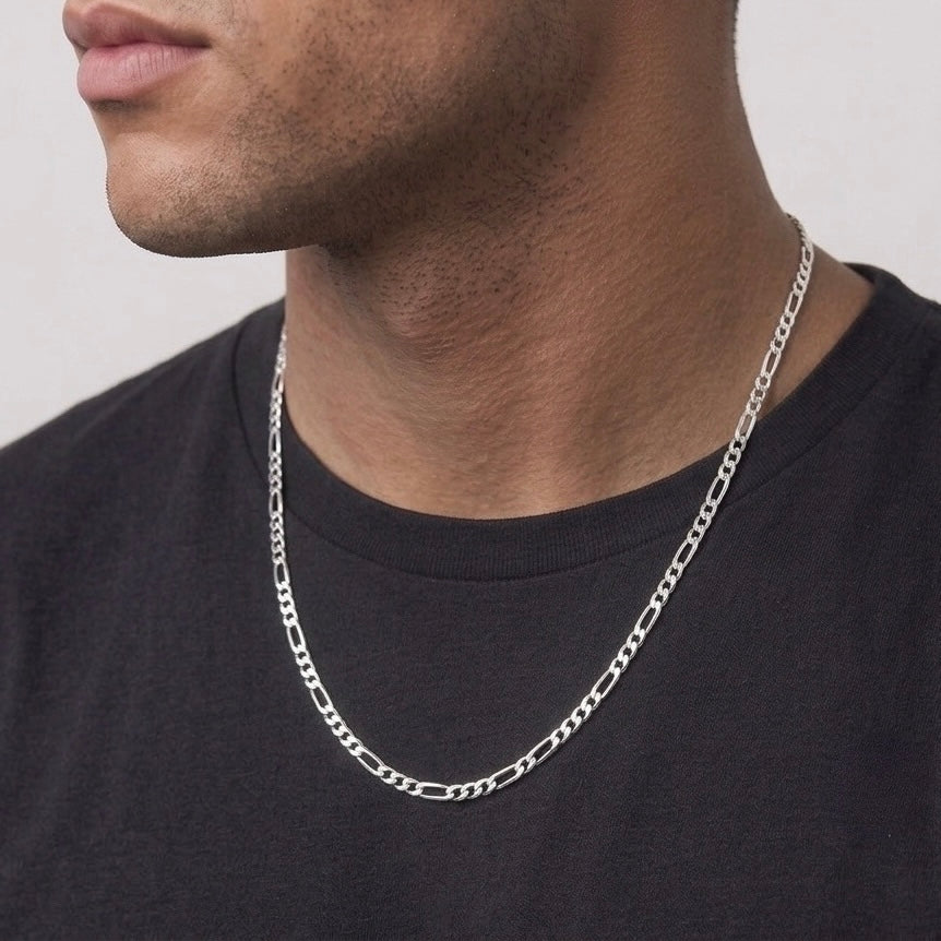 Real Solid 925 Silver Figaro Chain 20in 4mm