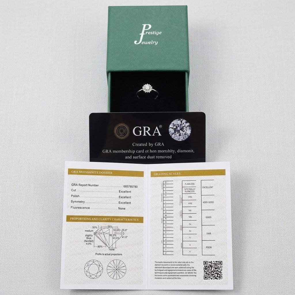 Real Solid 925 Silver Ring 0.3 ct Moissanite Flower Ring