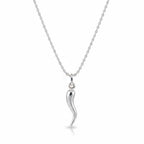 Real Solid 925 Silver Italian Horn Necklace
