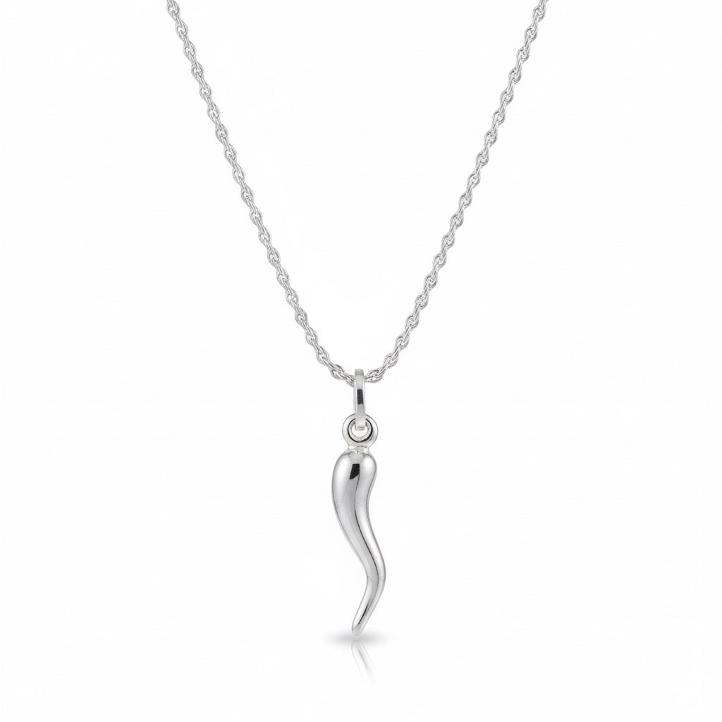 Real Solid 925 Silver Italian Horn Necklace