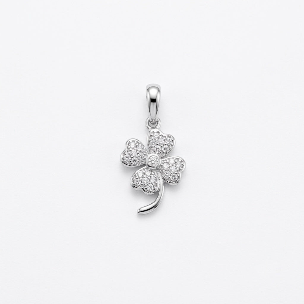 Real Solid 925 Silver Moissanite 4 Leaf Clover Pendant