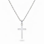 Real Solid 925 Silver Cross and 3mm 22” Rope Chain Set and 8” 3mm Silver Rope Bracelet