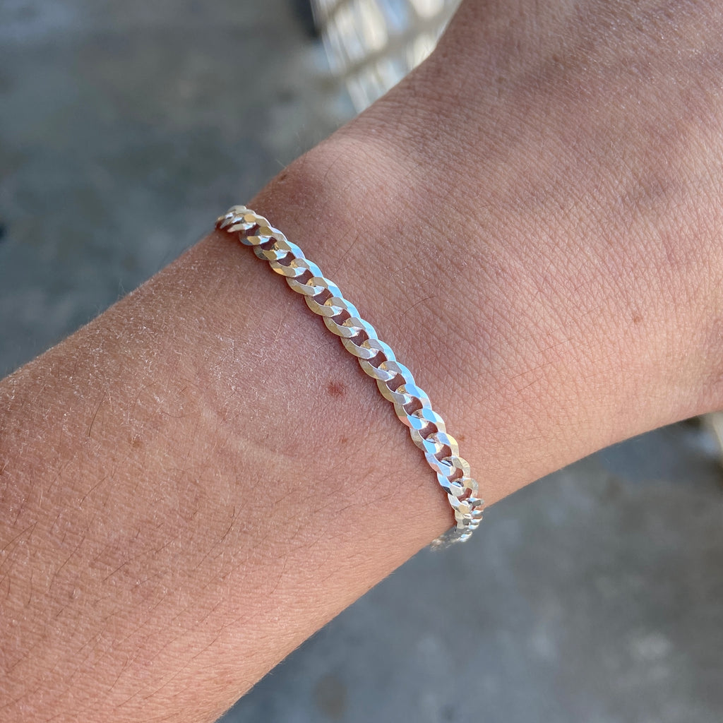 Solid Silver Curb Bracelet 4mm 7in - Prestige Jewelry