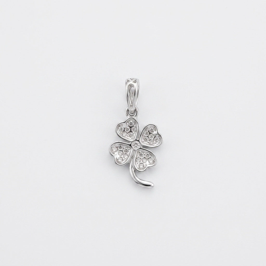 Real Solid 925 Silver Moissanite 4 Leaf Clover Pendant