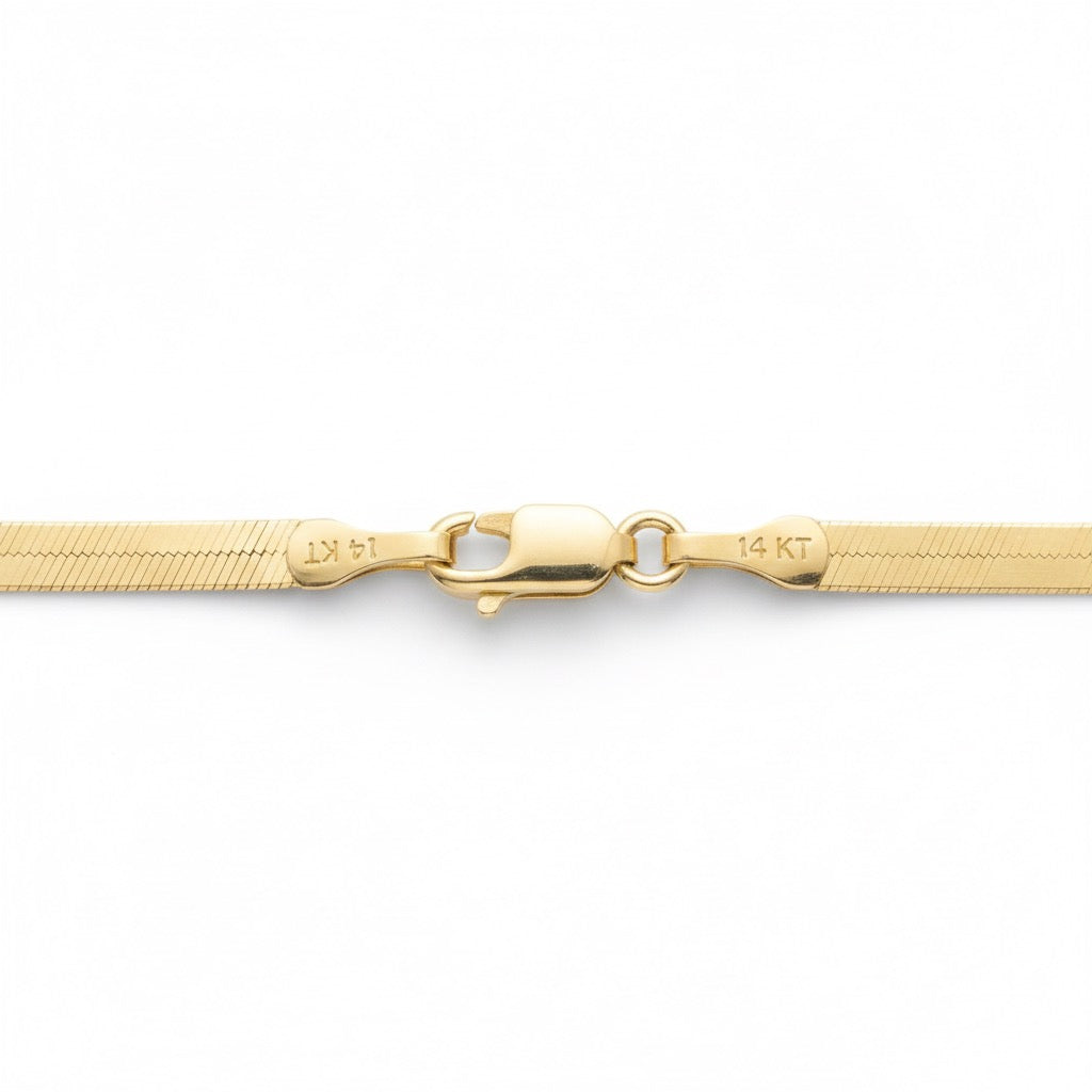 14k Solid Gold Herringbone Chain 18in 3mm