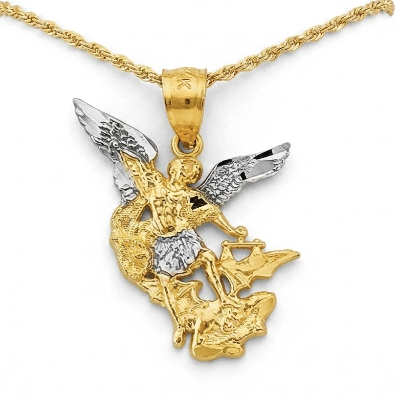 Solid 14k Gold Two Tone Archangel Pendant