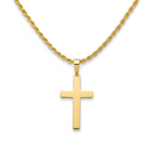 14k Gold Vermeil Cross and 20in 2mm Rope Chain Set