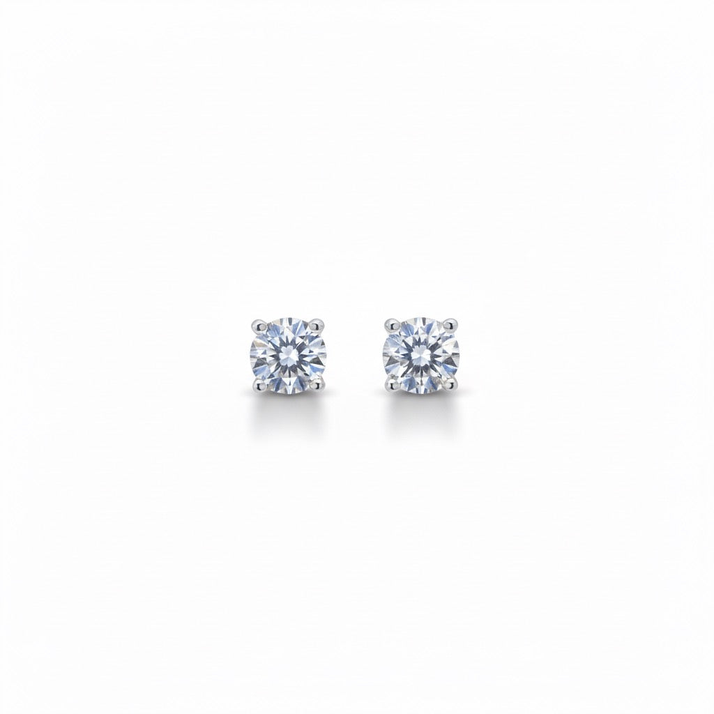 Real Solid 925 Silver Round CZ Studs 4mm