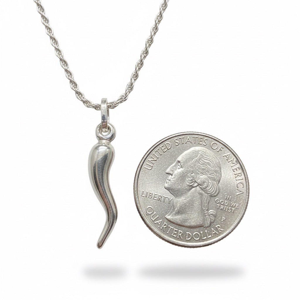 Real Solid 925 Silver Italian Horn Necklace