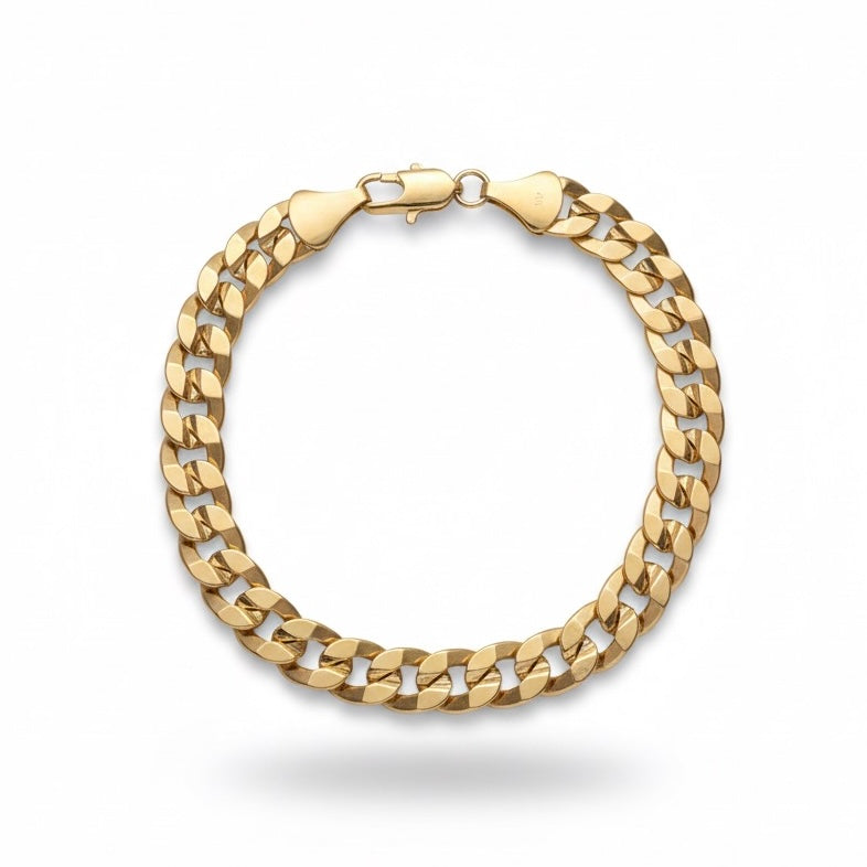 Mehrlagiges kubanisches Gliederarmband aus 14 Karat Gold, 9 Zoll, 10 mm