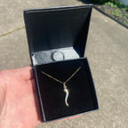 Solid Real 14k Yellow Gold Italian Horn and Chain Set - Prestige Jewelry