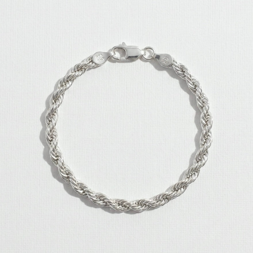 Real Solid 925 Silver Thick Rope Bracelet 6mm