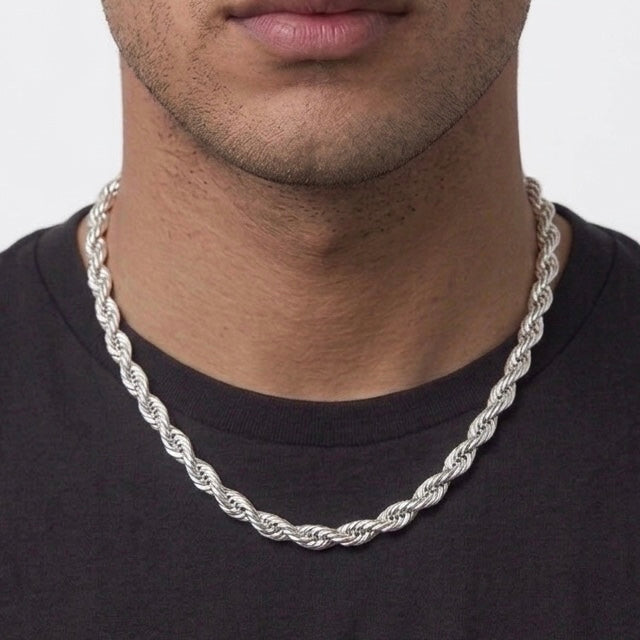 Real Solid 925 Silver Thick Rope Chain 6mm