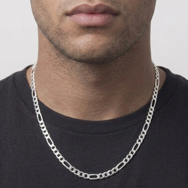Real Solid 925 Silver Thick Figaro Chain 5mm