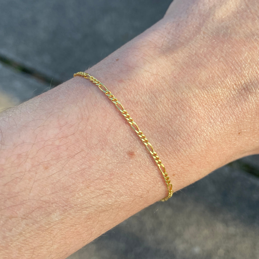 14k Gold Vermeil Micro Figaro Bracelet 2mm 7in - Prestige Jewelry