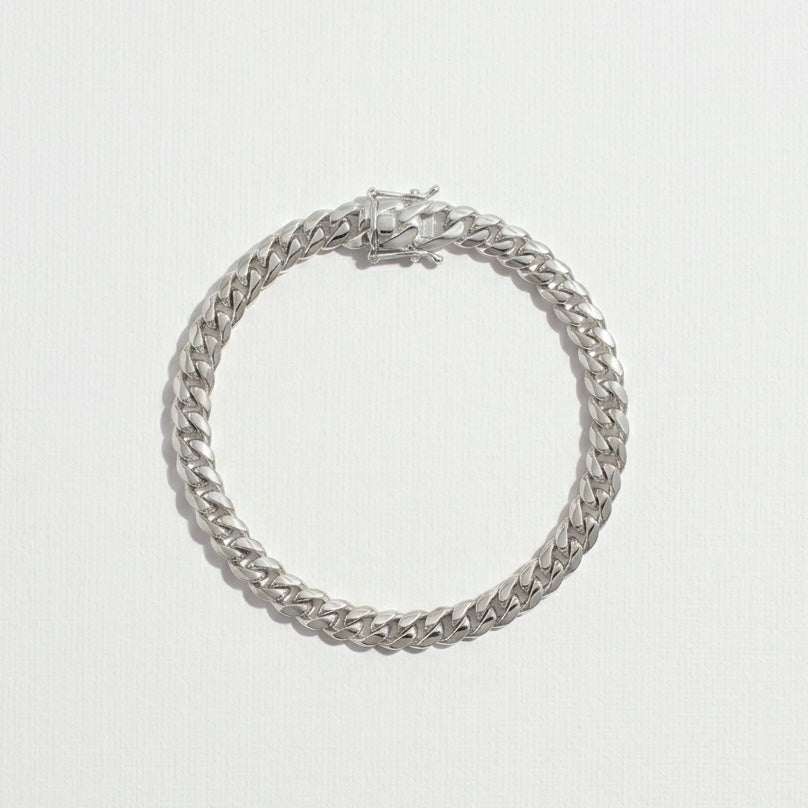 Real Solid 925 Silver Thick Miami Cuban Bracelet 7mm Box Clasp