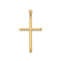A polished yellow gold cross pendant with a smooth, matte-finish body and a small bail at the top, shown on a plain white background.