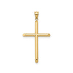 A polished yellow gold cross pendant with a smooth, matte-finish body and a small bail at the top, shown on a plain white background.