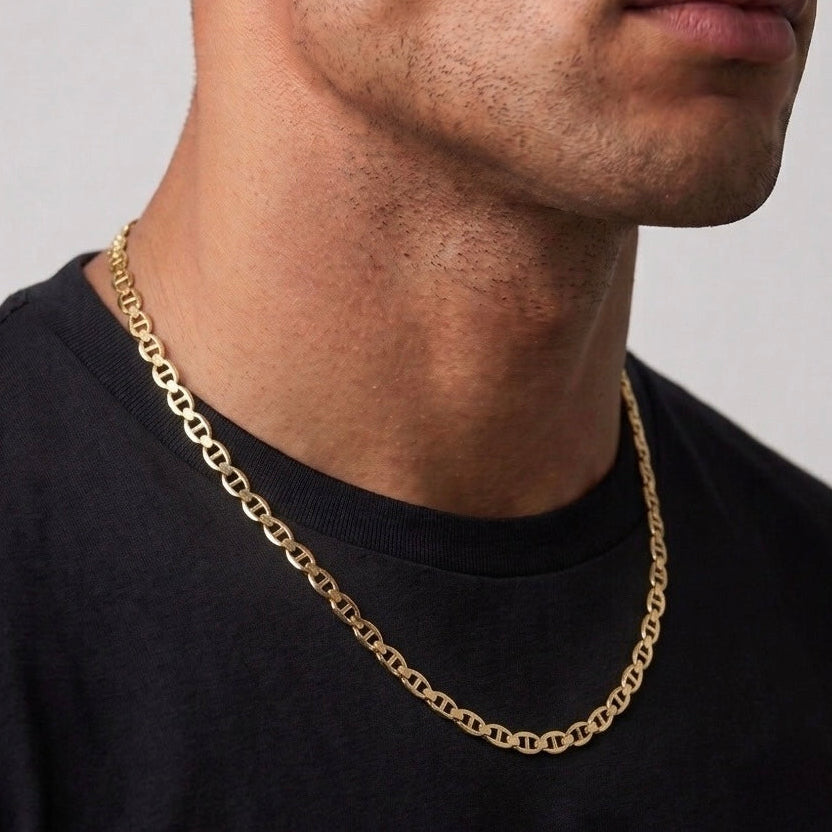 Massive echte 14 Karat Gold Mariner Gliederkette 20 Zoll 3 mm
