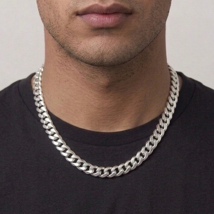 Real Solid 925 Silver Thick Miami Cuban Link Chain 7mm Box Clasp