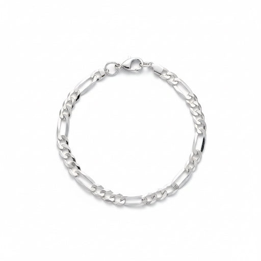 Real Solid 925 Silver Figaro Bracelet 5mm 8in